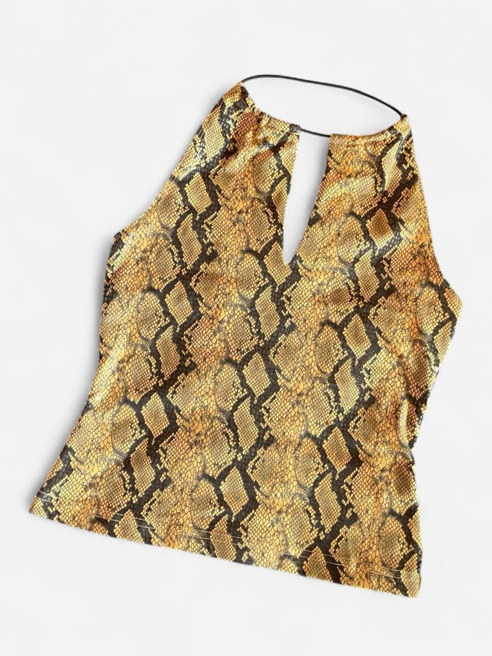 XOXO tan/black snake print halter top with keyhole and backless fit